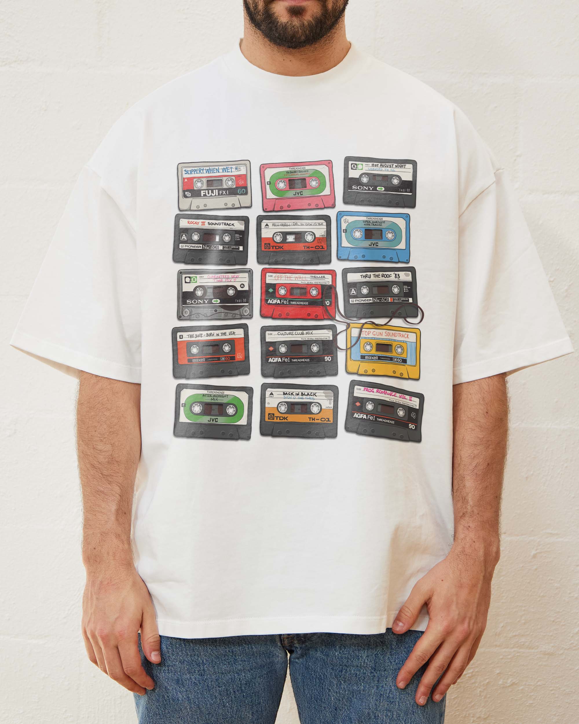 Cassette Tapes Oversized Tee - Threadheads 90s Graphic T-Shirt, Unisex 100% Cotton