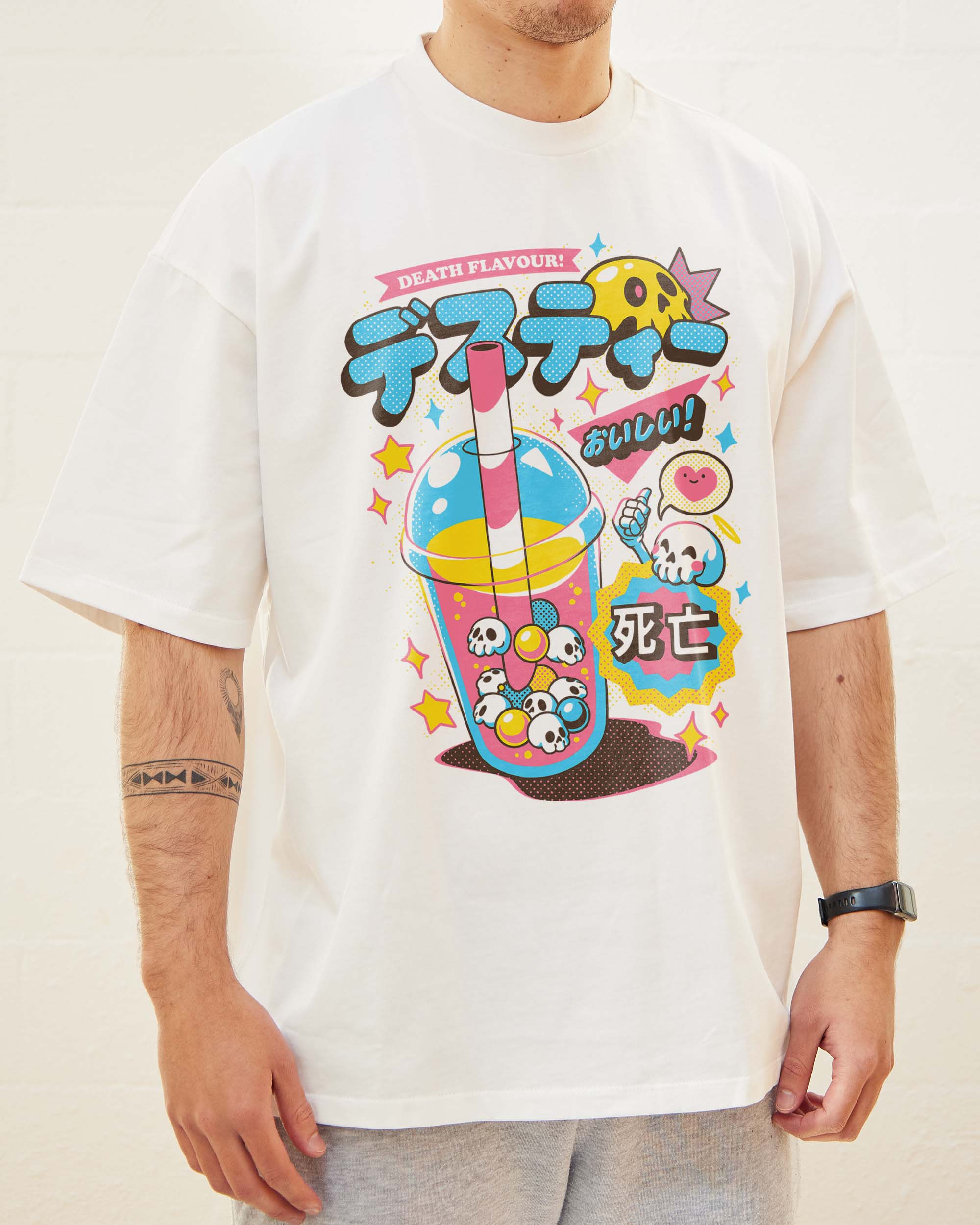 Death Tea Oversized Graphic Tee - 90s Boxy Fit, Heavyweight 100% Combed Cotton Unisex