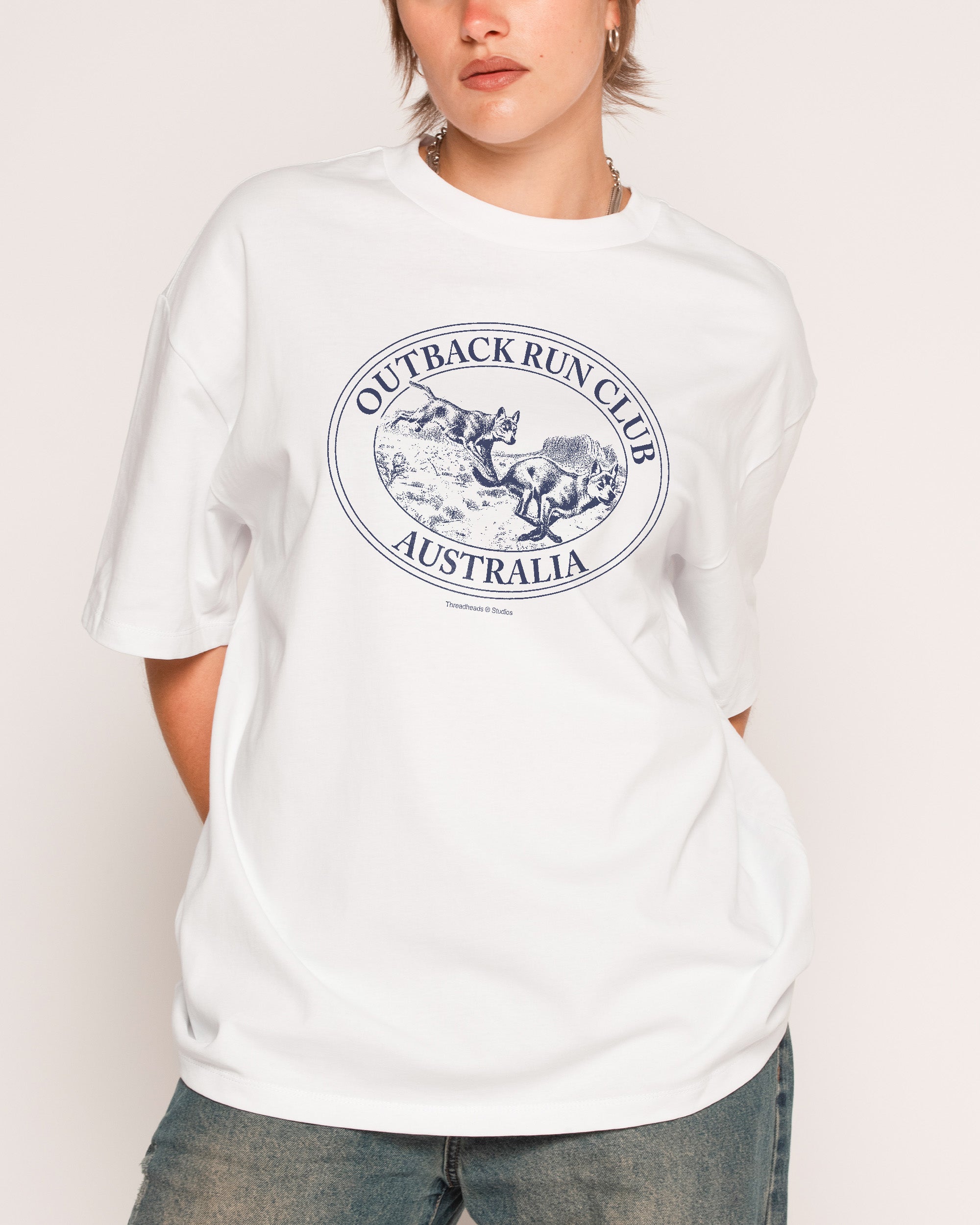 Dingo Outback Run Club Oversized Graphic Tee - Unisex 90s Boxy Fit 100% Combed Cotton
