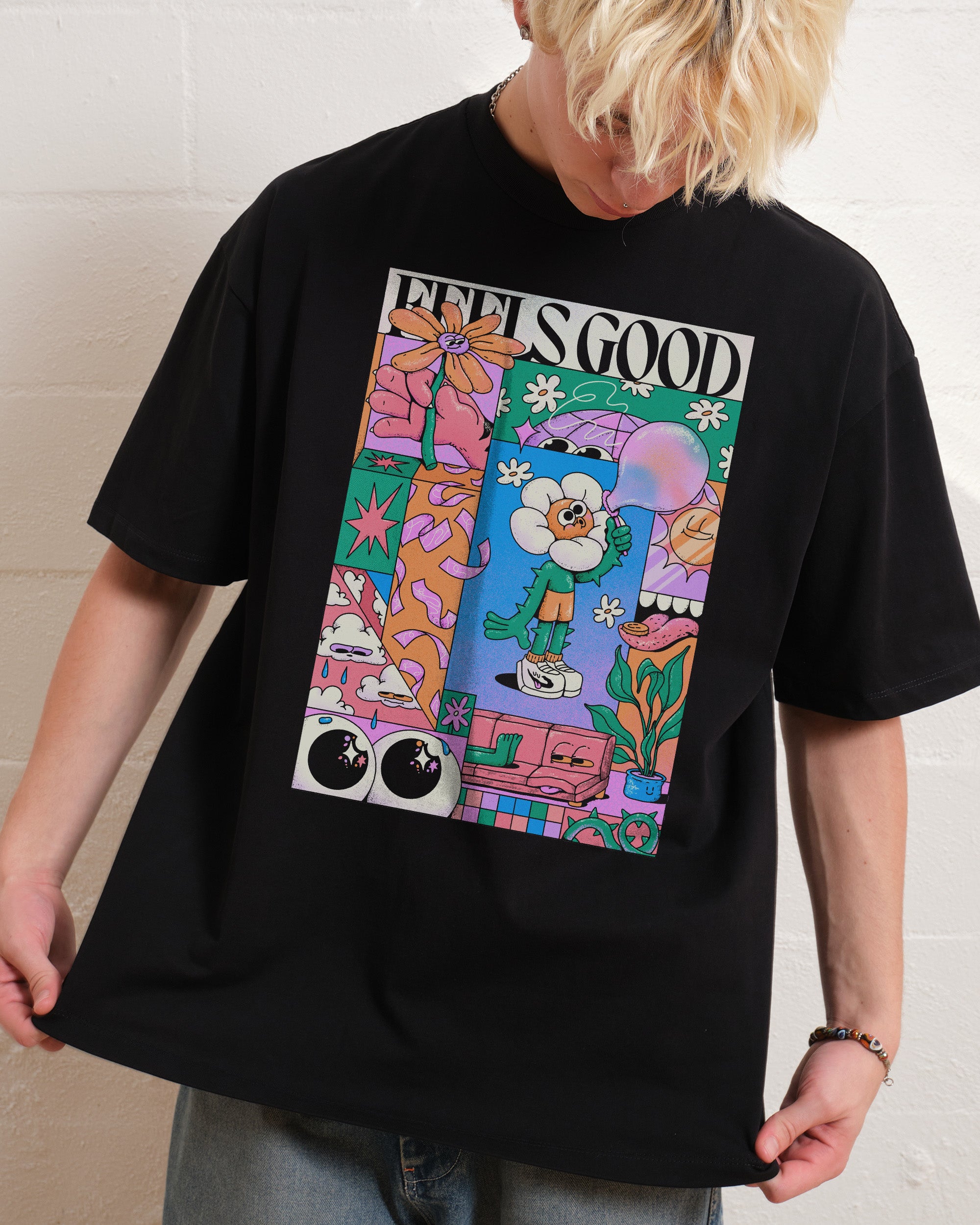 Feels Good Oversized Graphic Tee - Unisex 90s Boxy Fit 100% Combed Cotton