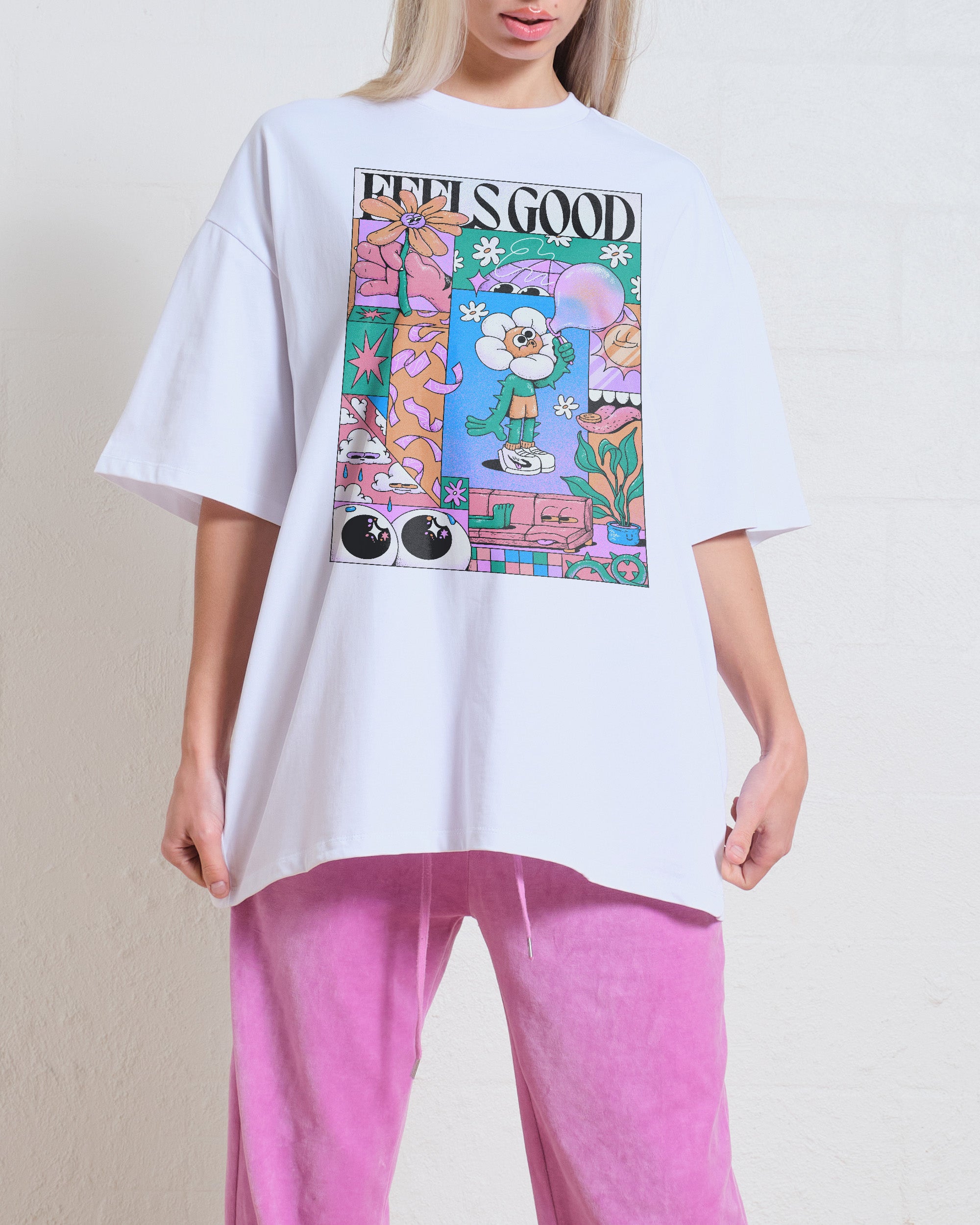 Feels Good Oversized Graphic Tee - Unisex 90s Boxy Fit 100% Combed Cotton