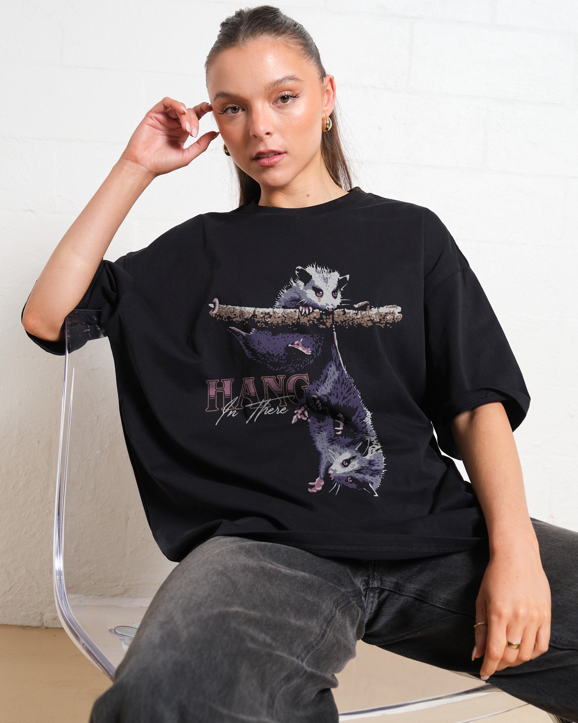 Hang in There Oversized Graphic Tee - Unisex 90s Boxy Fit 100% Combed Cotton