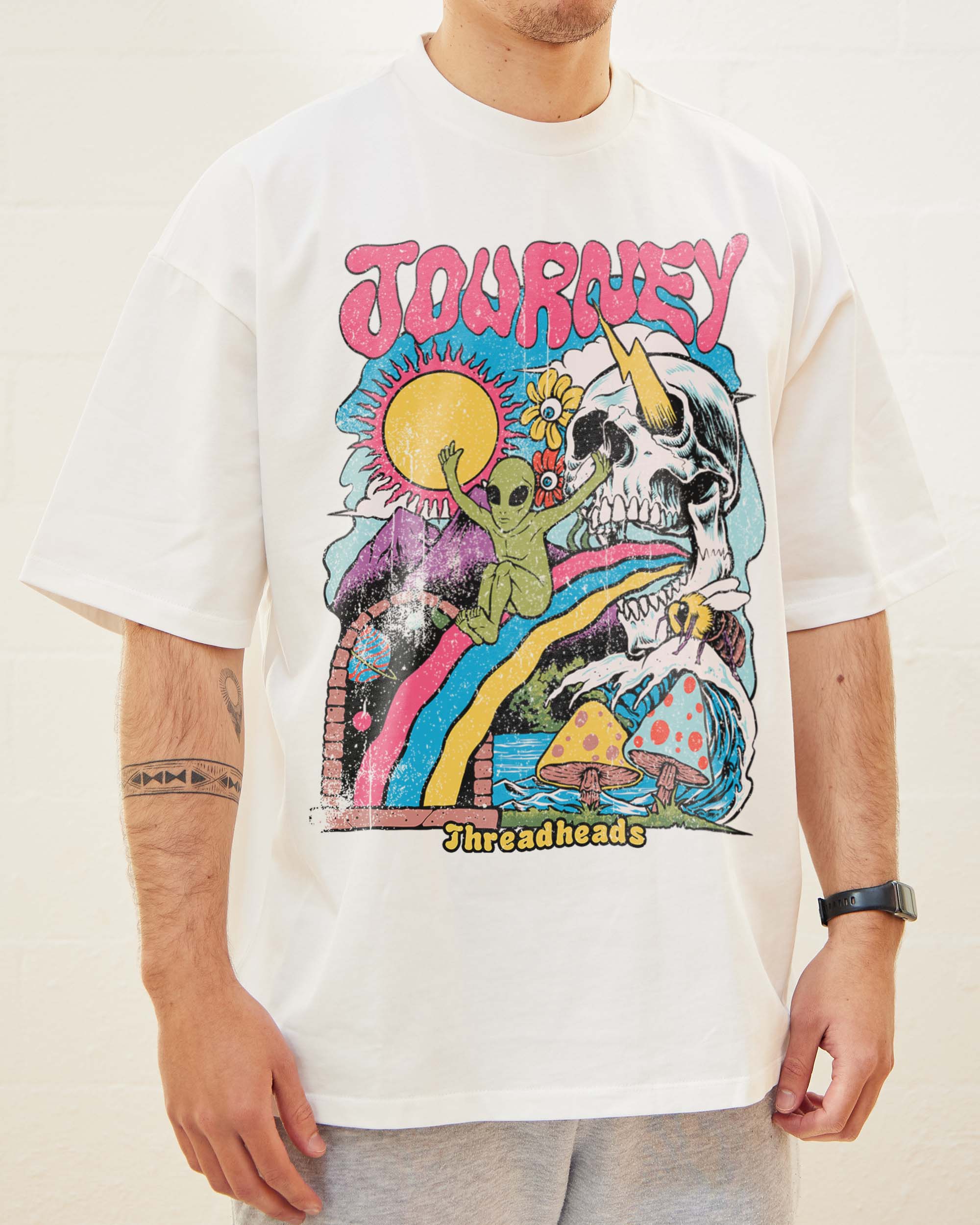 Journey Oversized Graphic Tee - Threadheads Unisex 90s Boxy Fit 100% Combed Cotton