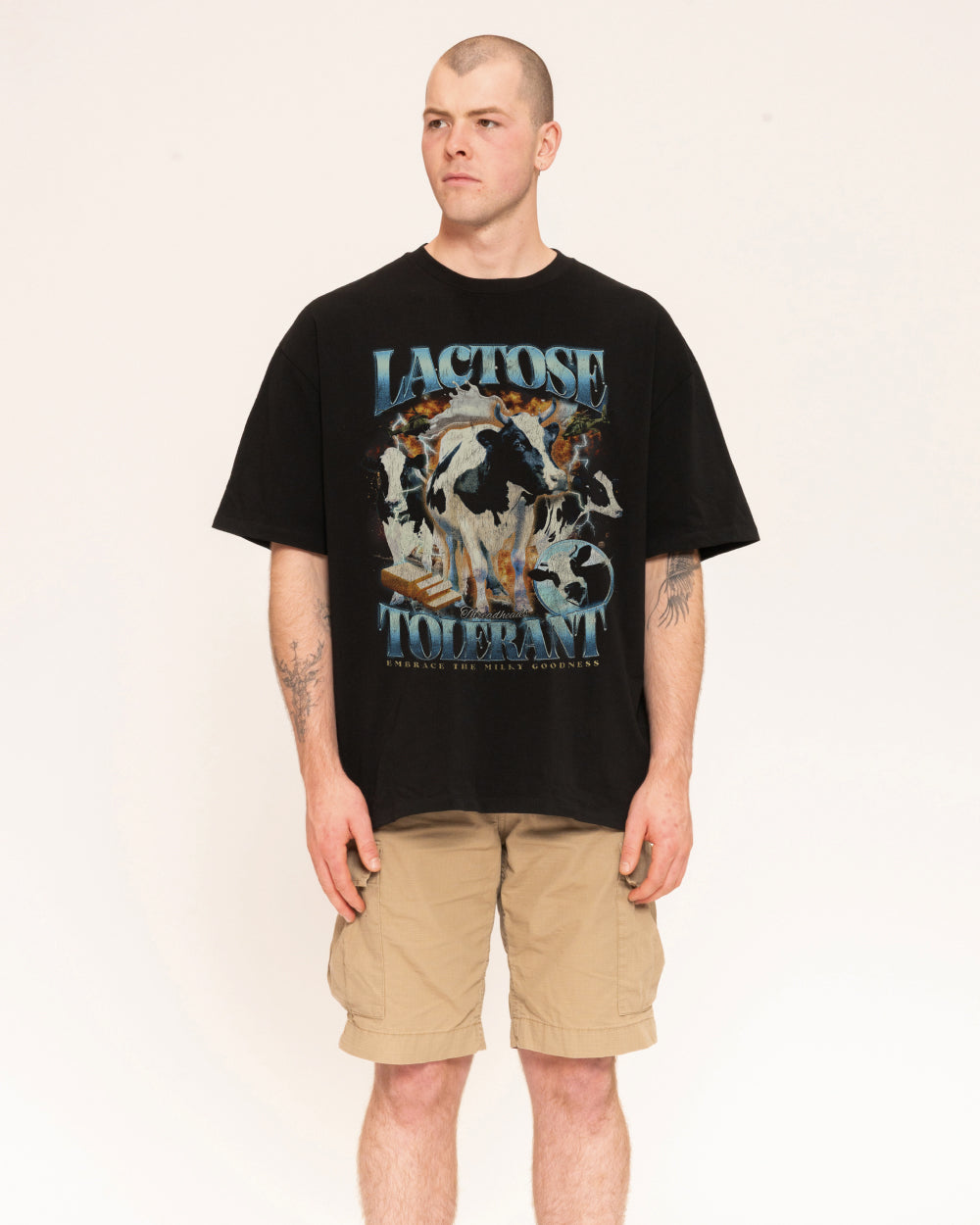 Lactose Tolerant Oversized Graphic Tee - Unisex 90s Boxy Fit 100% Combed Cotton