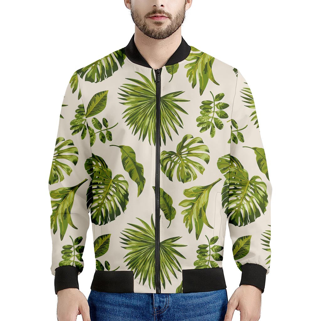 Light Tropical Leaf Pattern Print Men's Bomber Jacket