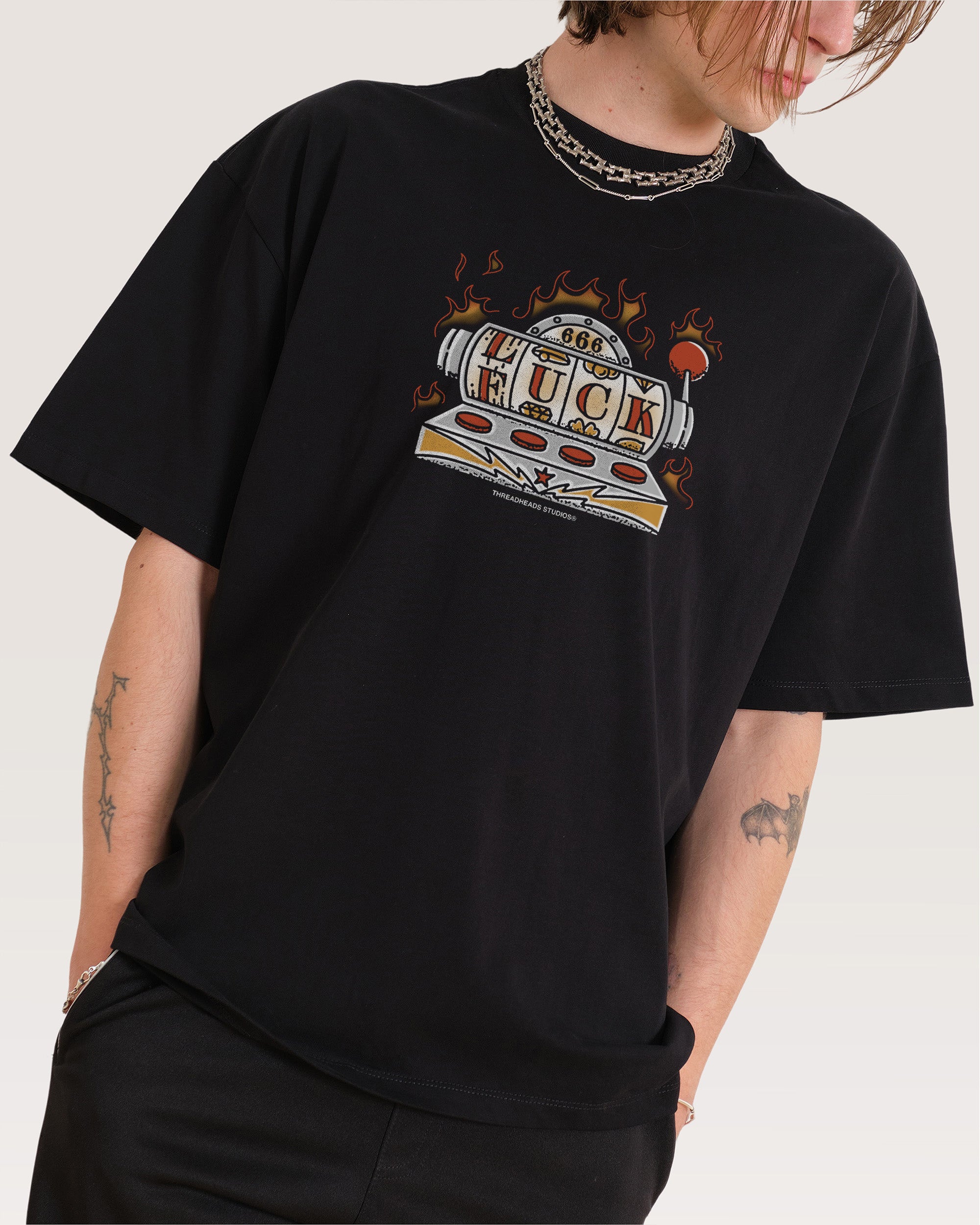 Lucky Slots Oversized Graphic Tee - Unisex 90s Boxy Fit 100% Combed Cotton
