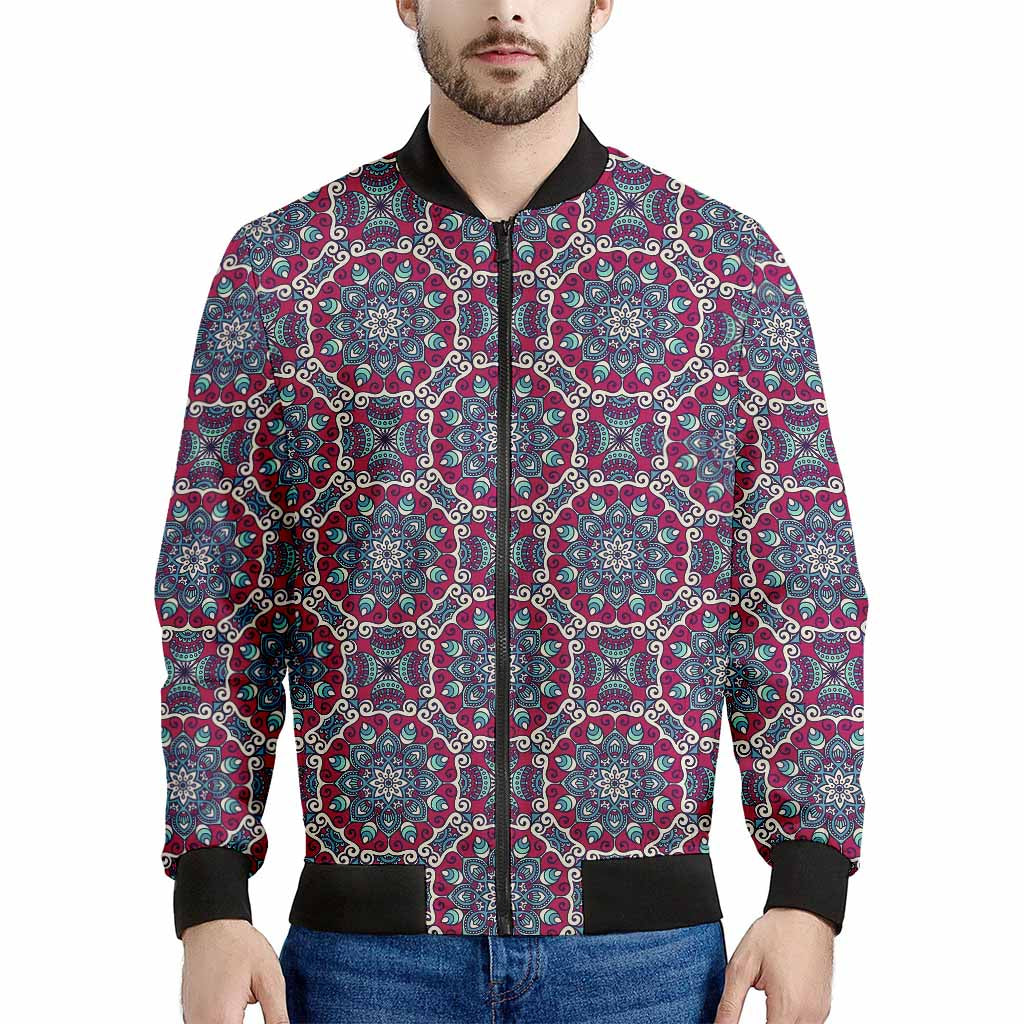 Magenta Mandala Bohemian Pattern Print Men's Bomber Jacket