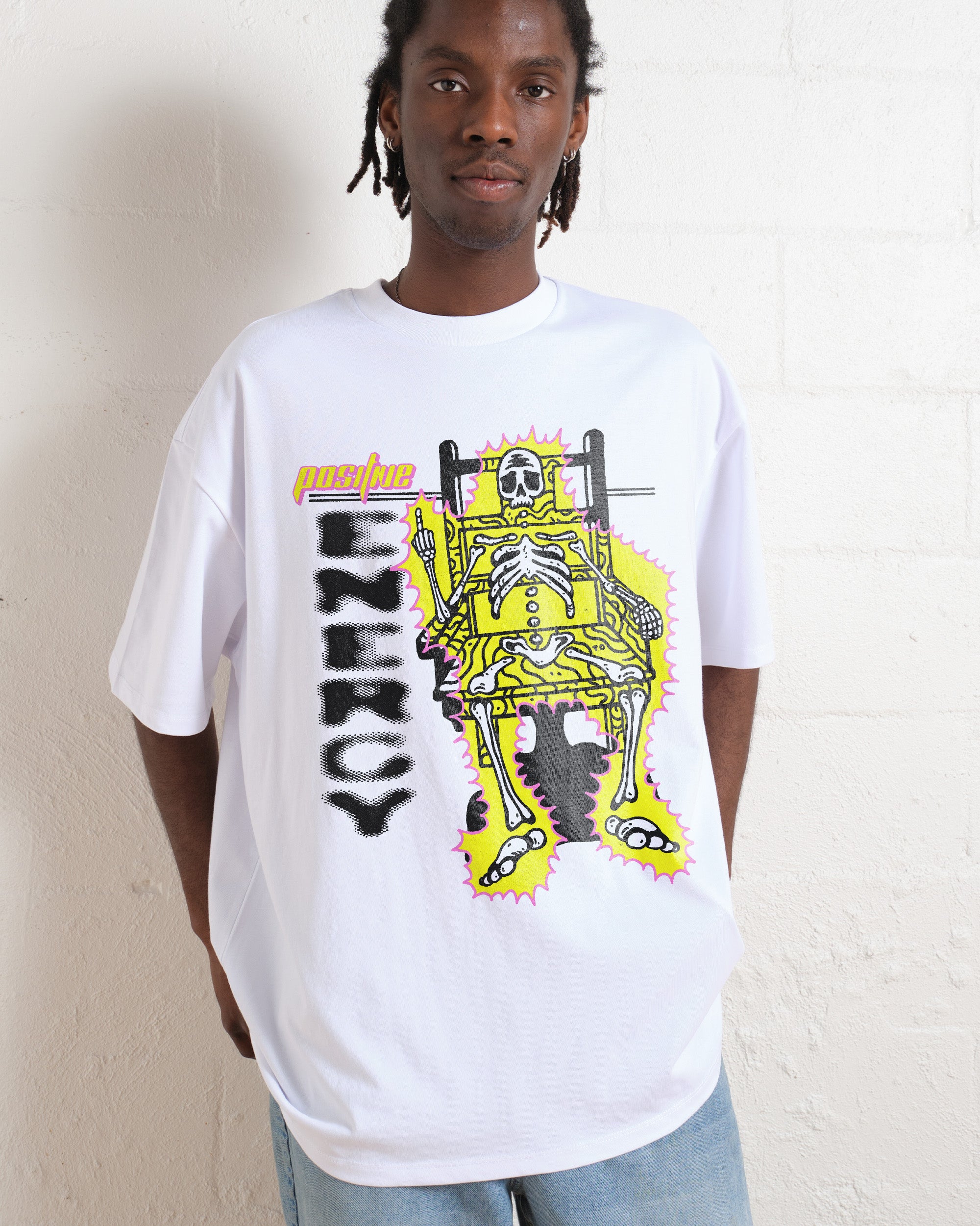 Positive Energy Oversized Graphic Tee - Unisex 90s Boxy Fit 100% Combed Cotton