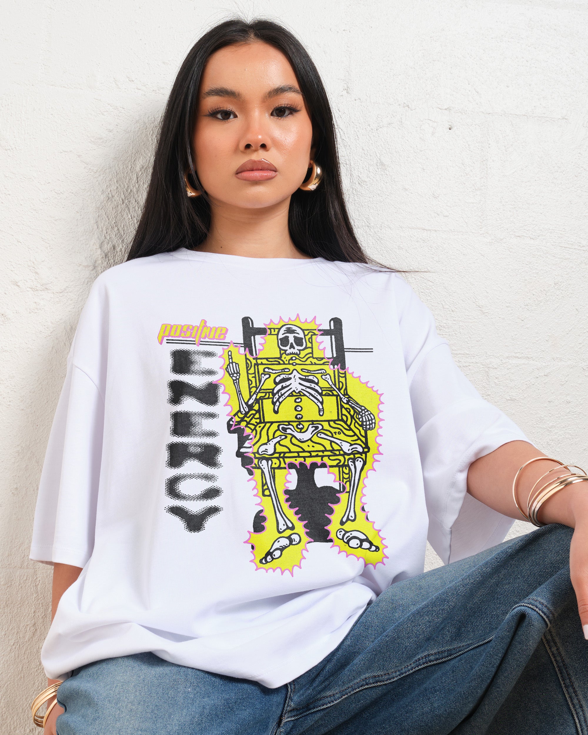 Positive Energy Oversized Graphic Tee - Unisex 90s Boxy Fit 100% Combed Cotton