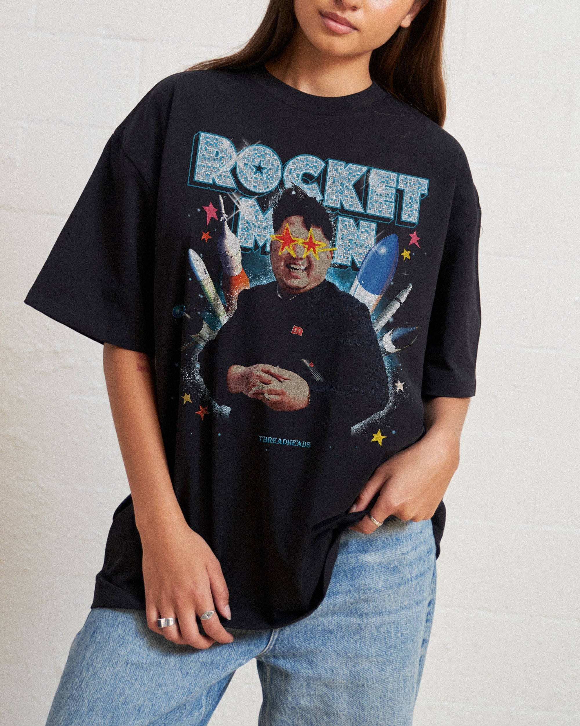 Rocket Man Oversized Graphic Tee - Threadheads 90s Boxy Fit 100% Combed Cotton