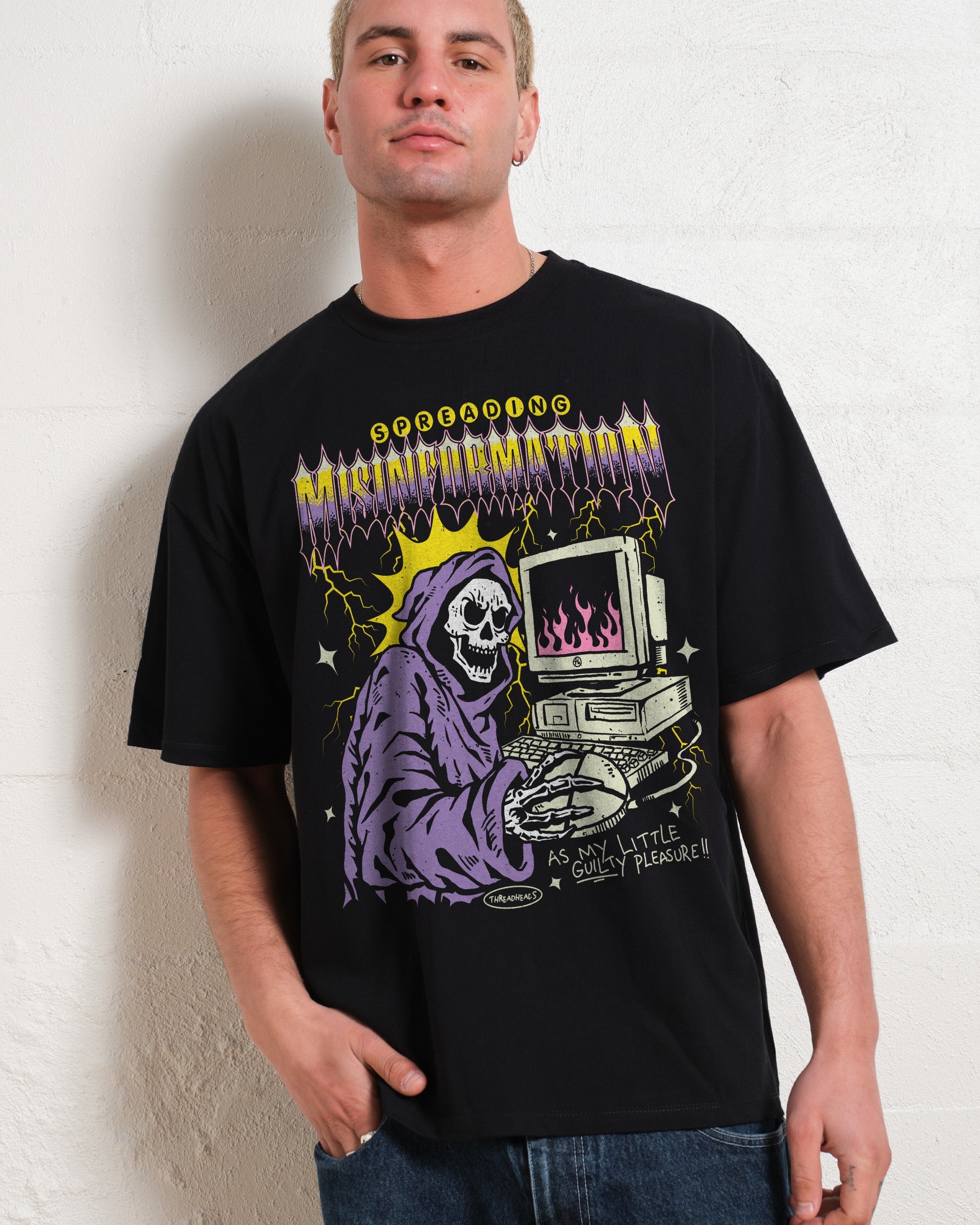 Spreading Misinformation Oversized Graphic Tee - Unisex 90s Boxy Fit 100% Combed Cotton