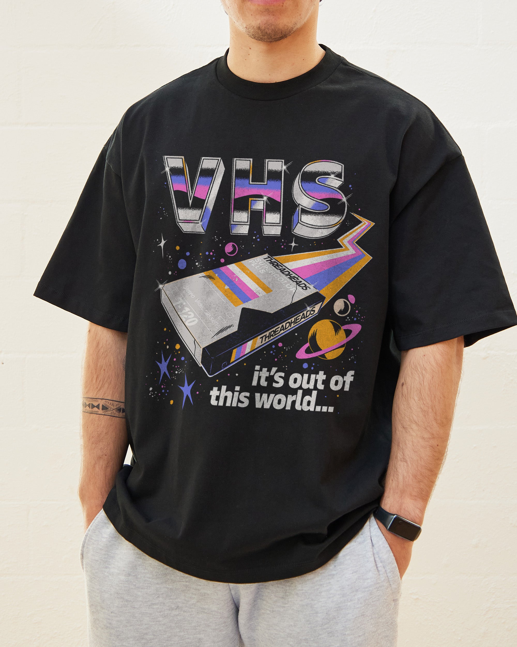 VHS Out of This World Oversized Graphic Tee - Unisex 90s Boxy Fit Cotton T-Shirt