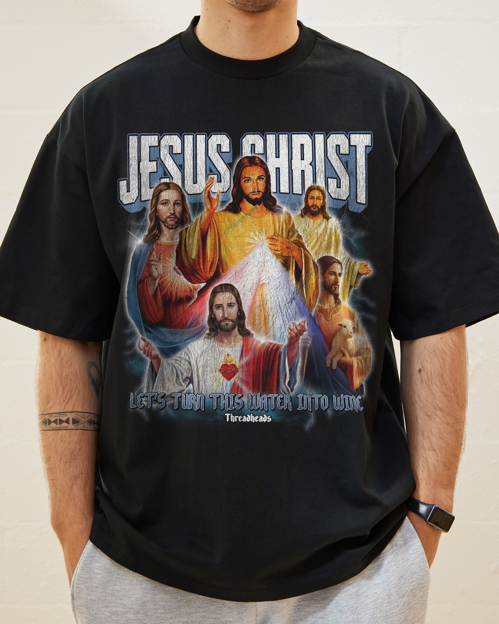 Vintage Jesus Christ Oversized Graphic Tee - Unisex 90s Boxy Fit 100% Combed Cotton