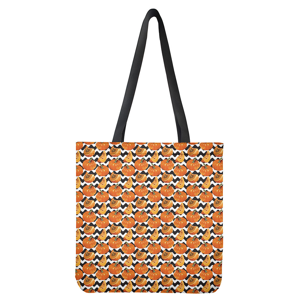 Wave Pumpkin Pattern Print Tote Bag - Polyester Double-Sided Print Shoulder Carry