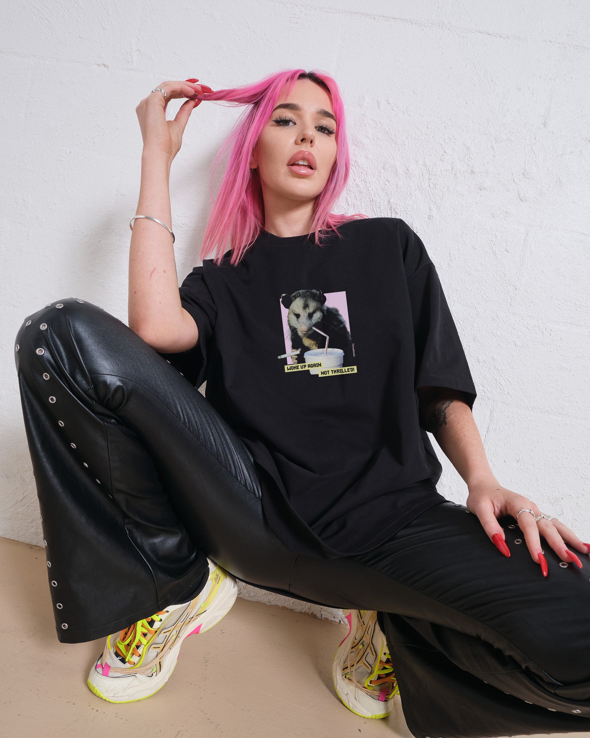 Woke Up Again Not Thrilled Oversized Graphic Tee - Threadheads Unisex 90s Boxy Fit