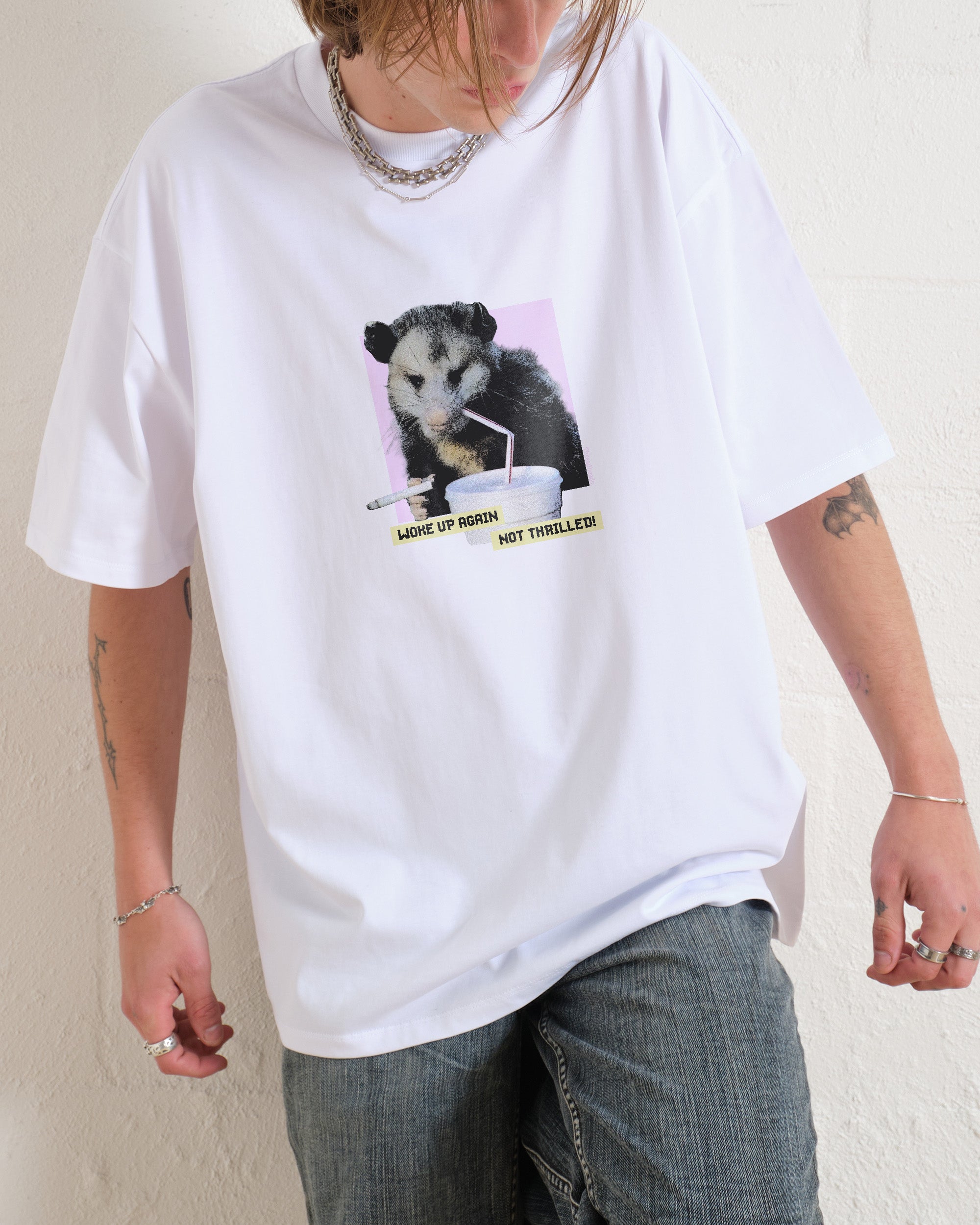 Woke Up Again Not Thrilled Oversized Graphic Tee - Threadheads Unisex 90s Boxy Fit