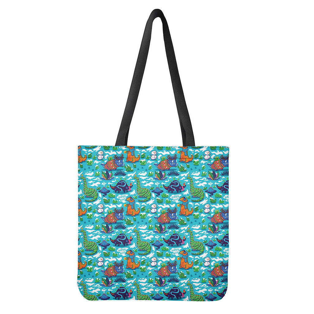 Xmas Dinosaur Pattern Print Tote Bag - Polyester Double-Sided Lightweight Shoulder Carry