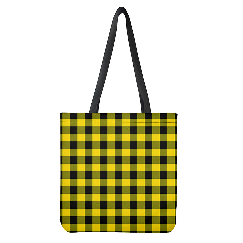 Yellow and Black Buffalo Check Print Tote Bag - Polyester Double-Sided Print