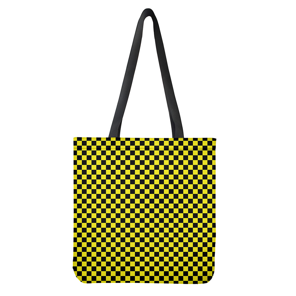 Yellow and Black Checkered Pattern Print Tote Bag - Polyester Double-Sided Print