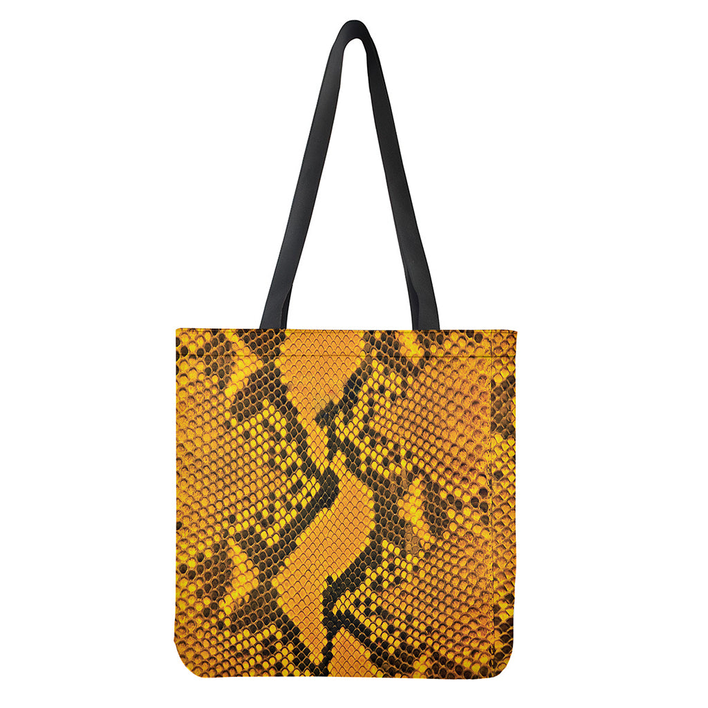 Yellow and Black Snakeskin Print Tote Bag - Polyester Double-Sided Print Shoulder Bag