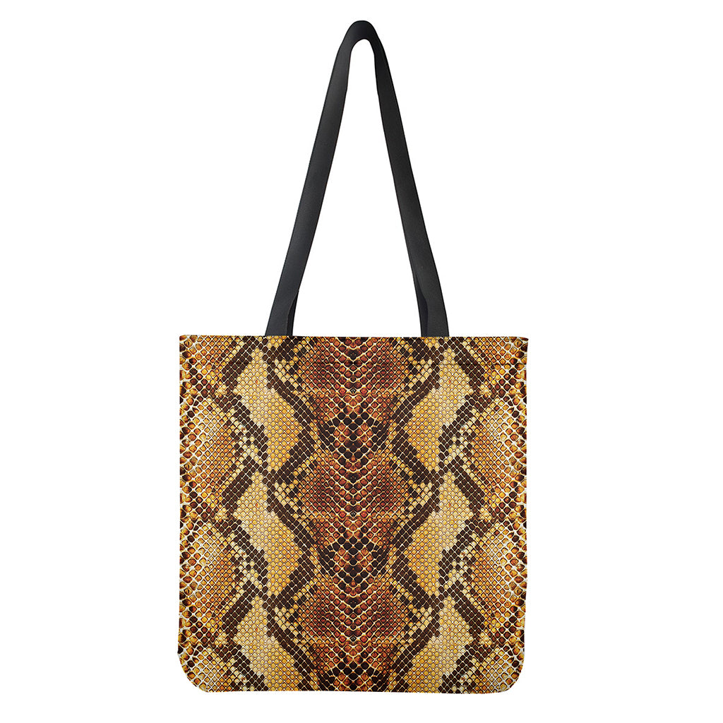 Yellow and Brown Snakeskin Print Tote Bag - Polyester Double-Sided Print