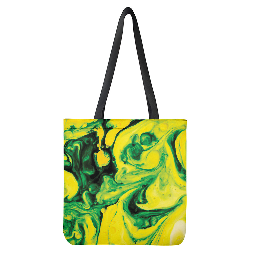 Yellow and Green Acid Melt Print Tote Bag - Polyester Double-Sided Print with Shoulder Straps