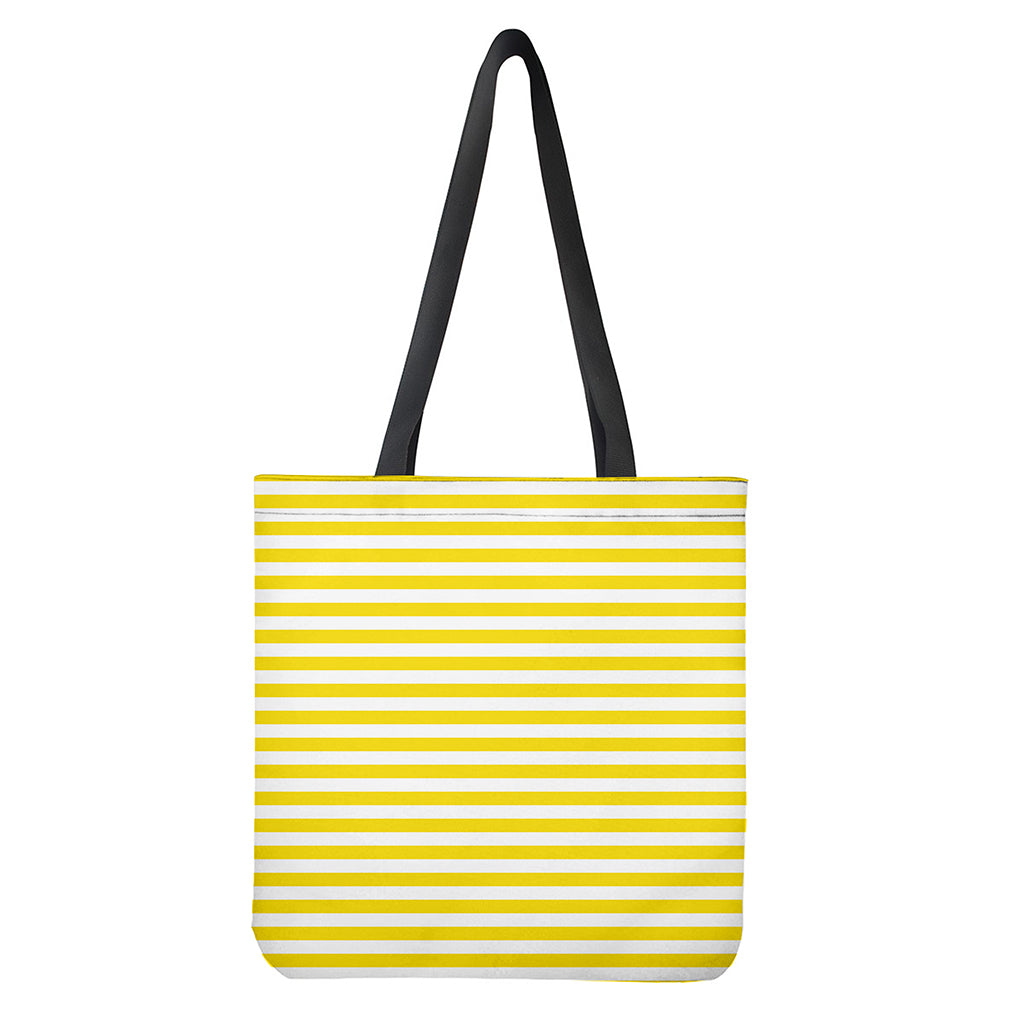 Yellow and White Striped Pattern Print Tote Bag - Polyester Double-Sided Print