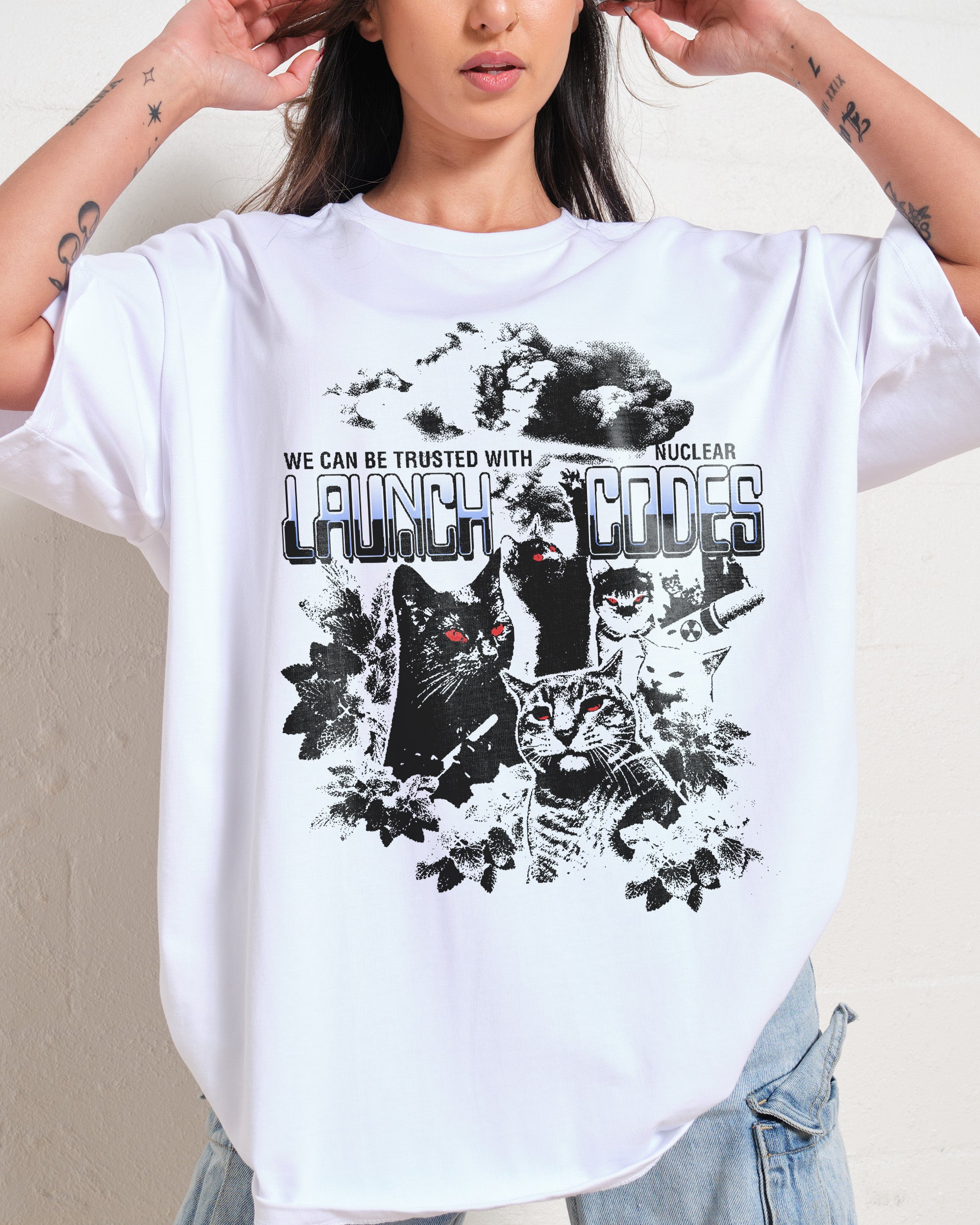 Nuke Cats Oversized Graphic Tee Unisex 90s Boxy Fit 100% Combed Cotton Heavyweight