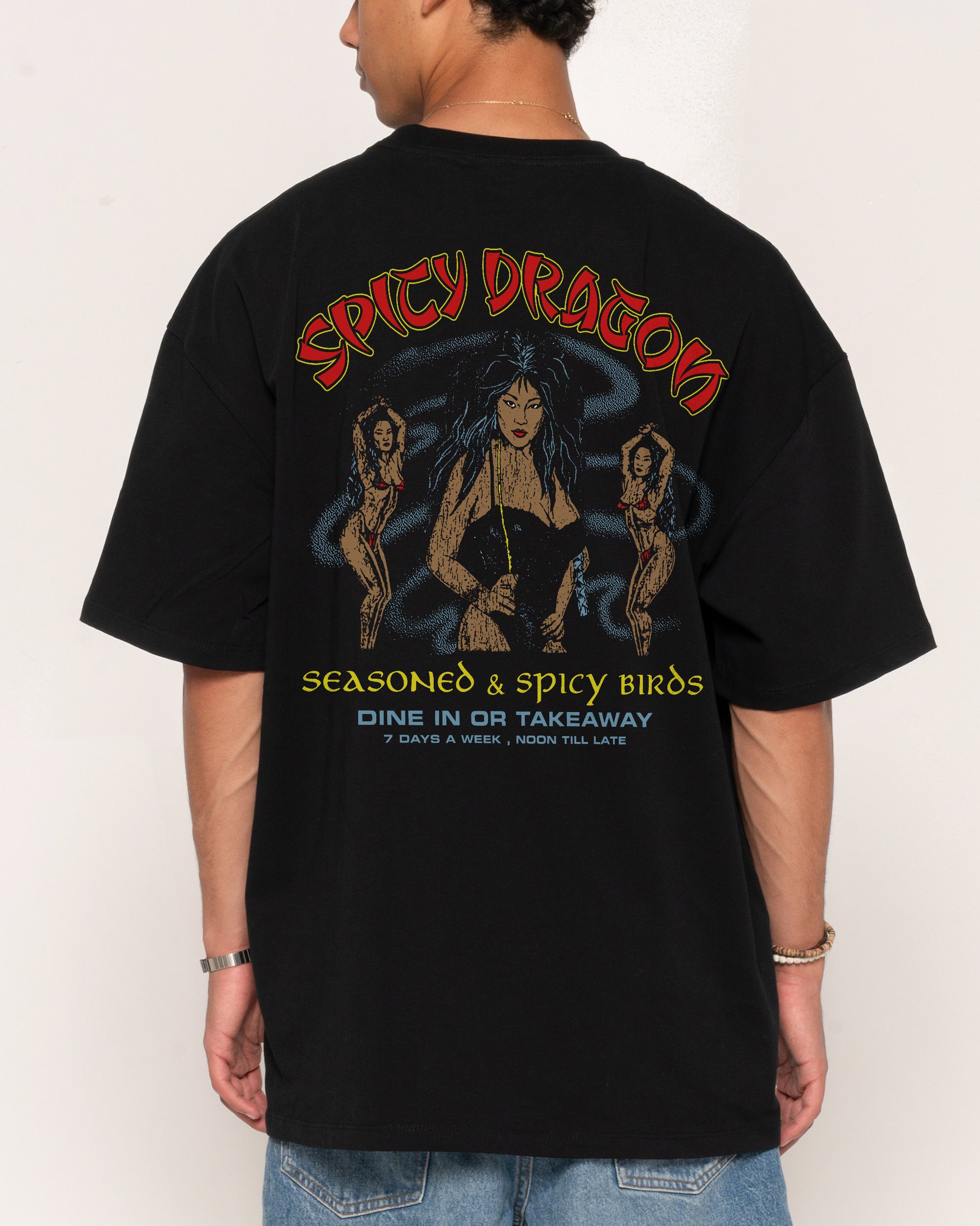 Spicy Dragon Oversized Graphic Tee - Unisex 90s Boxy Fit 100% Combed Cotton